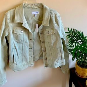 LOFT L sage colored denim jacket.